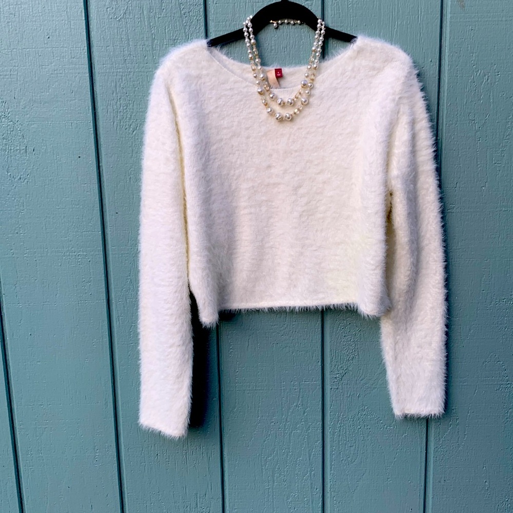 Eyelash sweater soft white Anthropologie Pilcro S